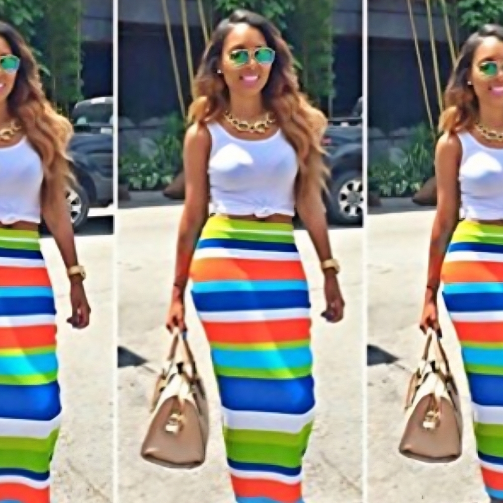 Colorful Striped Women's Fitted Skirt